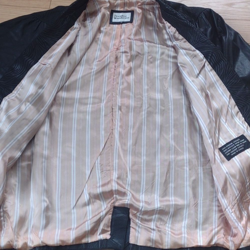 The Leather Warehouse Black Leather Blazer with Animal Print Trim Size 6 - Picture 7 of 12